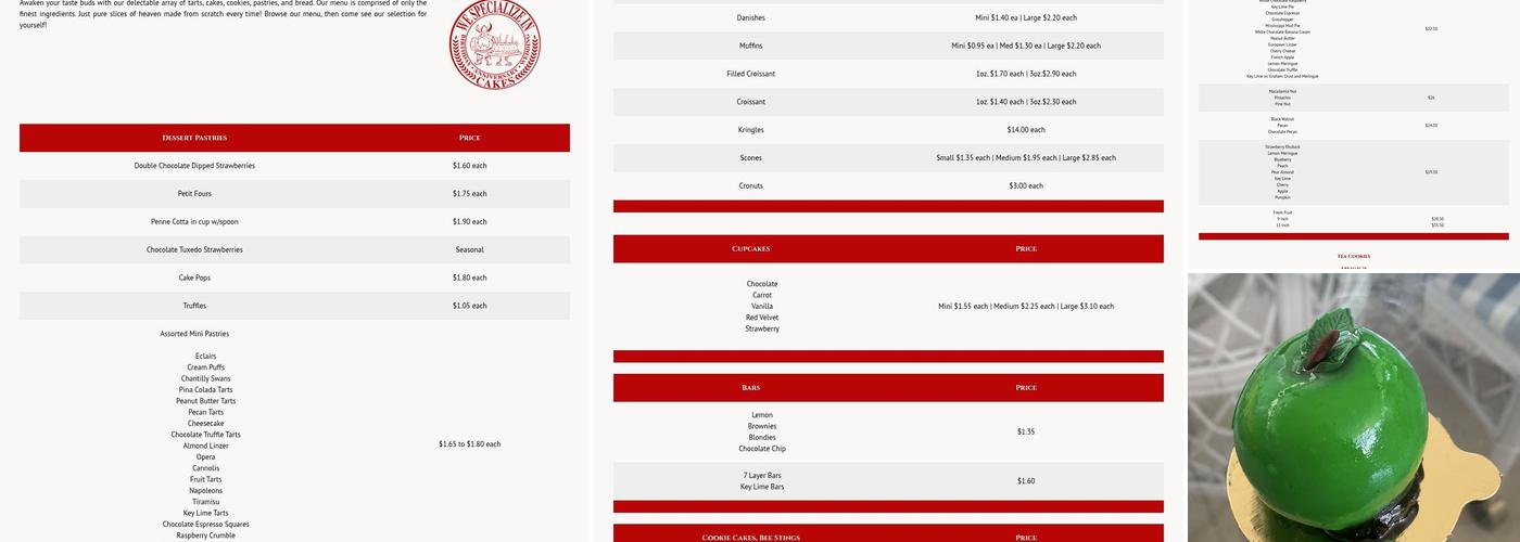 Mikkelsen's Pastry Shop Menu