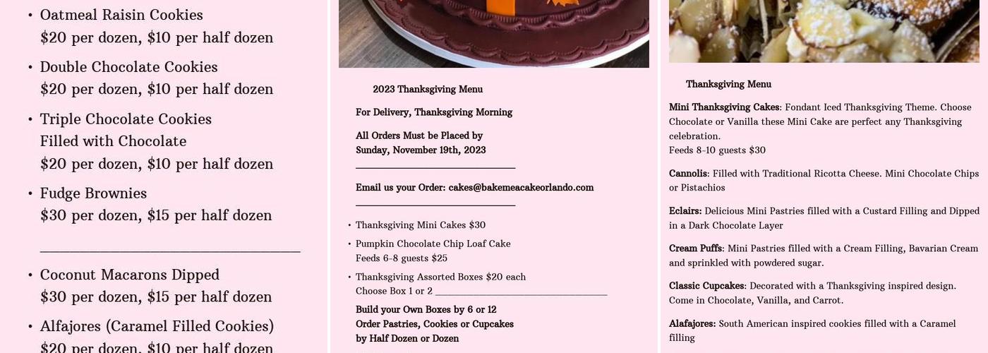 Bake Me A Cake Menu