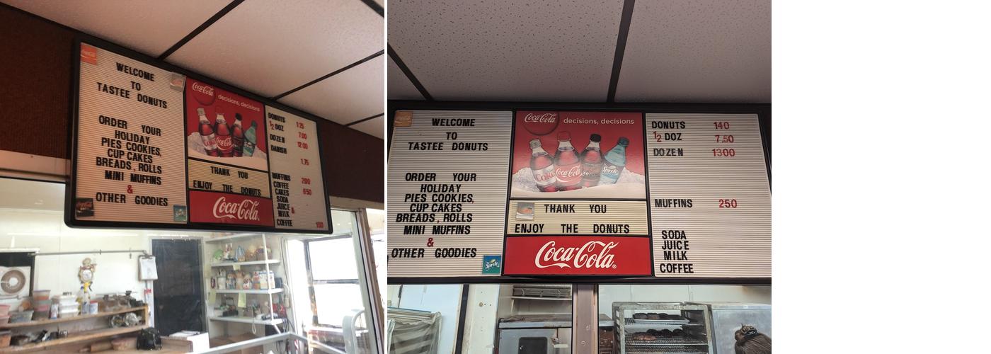 Tastee Donuts Menu