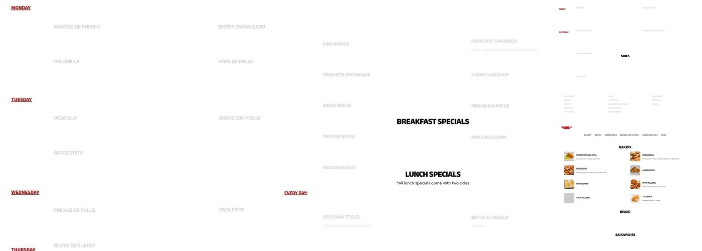Sunset Bakery Menu
