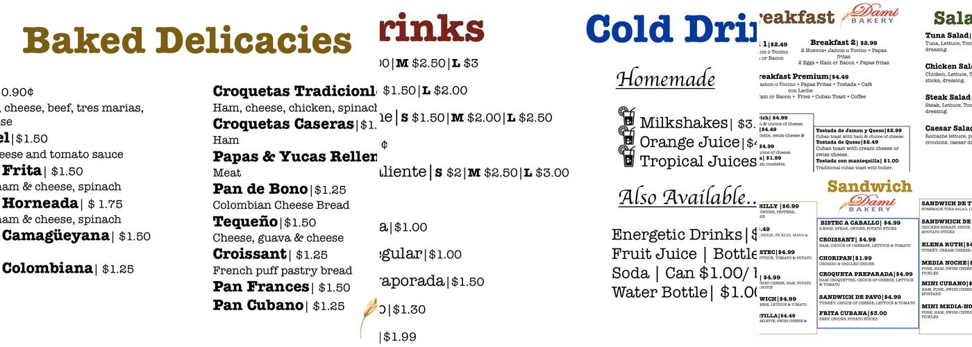 Dami Bakery Menu