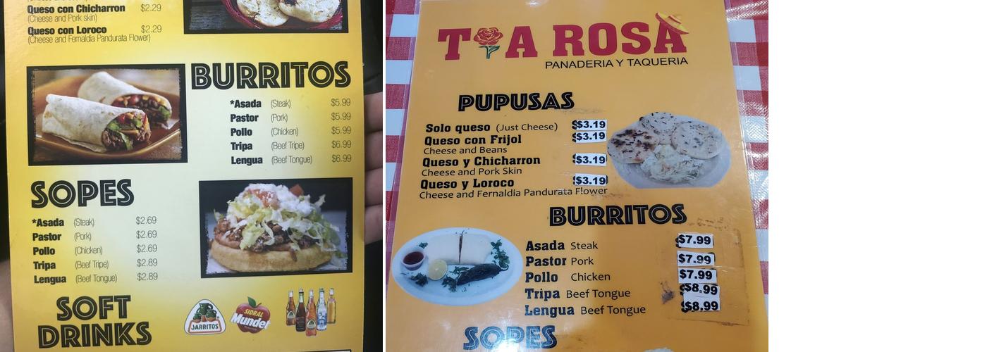 Panaderia tia rosa Menu