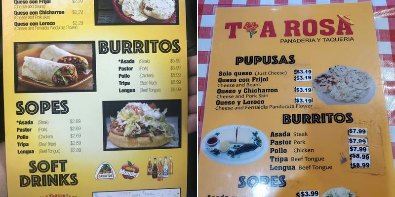 Panaderia tia rosa Menu