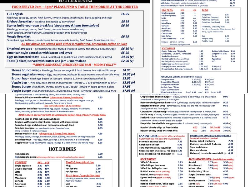 Stones Cafe Menu