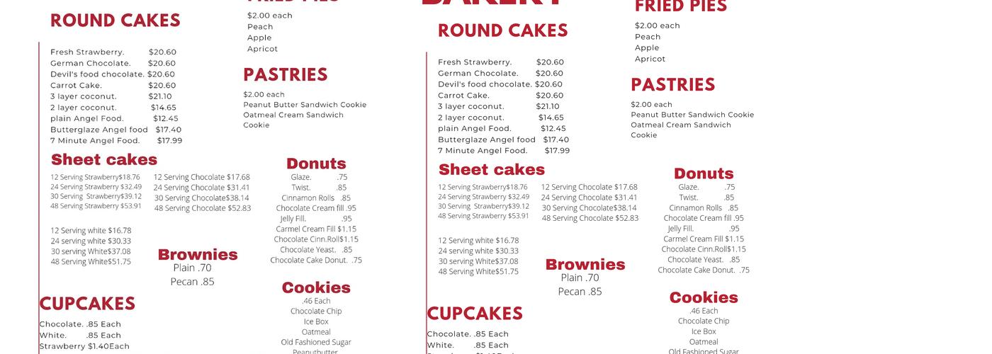 Causbie's Bakery Menu
