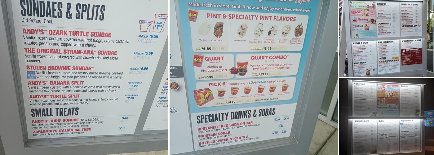Andy's Frozen Custard Menu