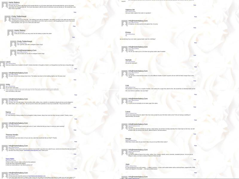 Harter Bakery Menu