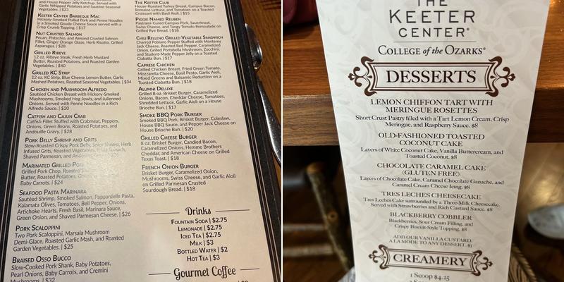 The Keeter Center - College Creamery Menu