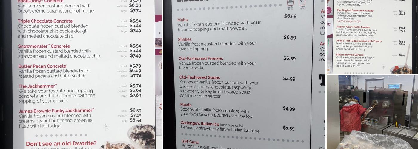 Andy's Frozen Custard Menu