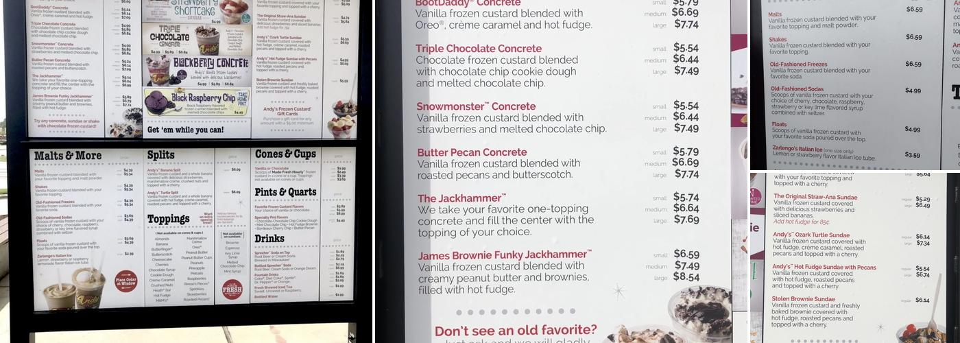 Andy's Frozen Custard Menu