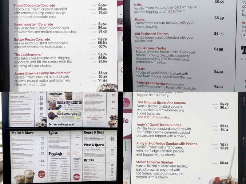 Andy's Frozen Custard Menu