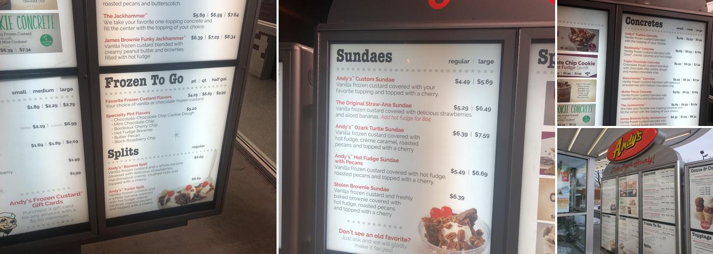 Andy's Frozen Custard Menu