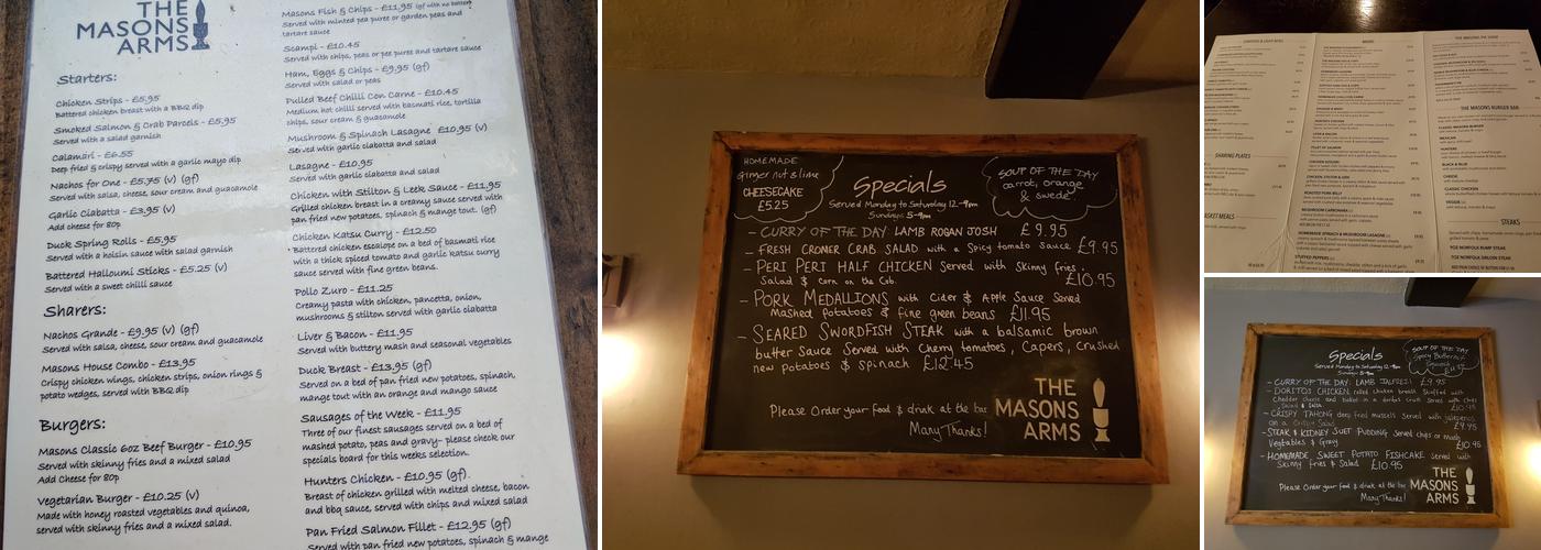 Masons Arms Menu