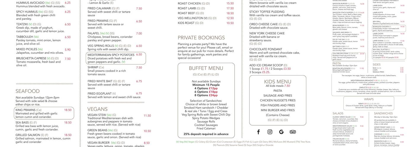 The Waggon & Horses Menu