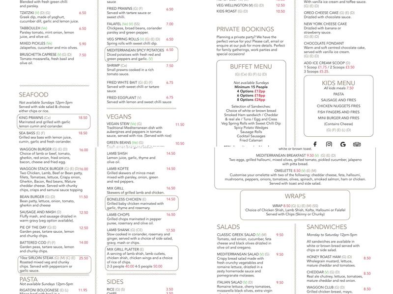 The Waggon & Horses Menu