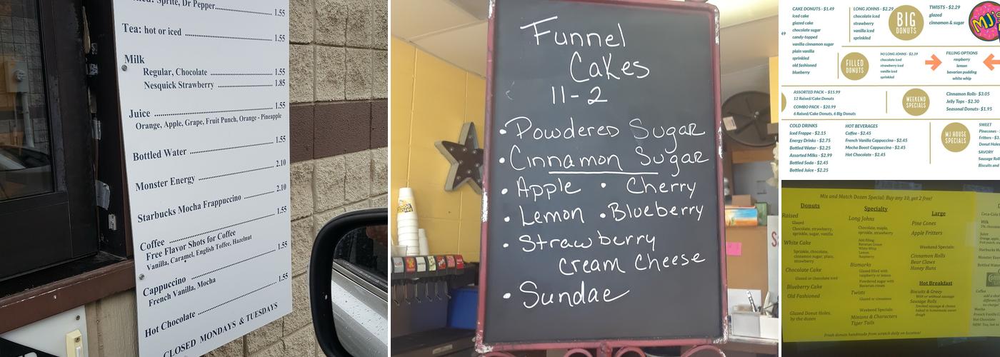 MJs Daylight Donuts Menu