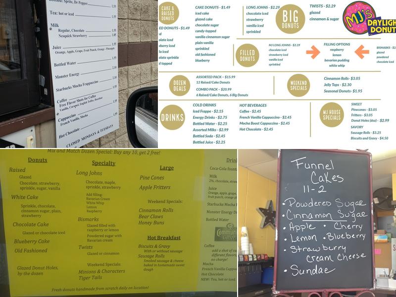 MJs Daylight Donuts Menu