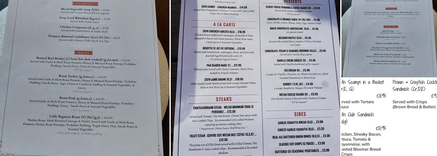 Cefn Mably Arms dining Menu