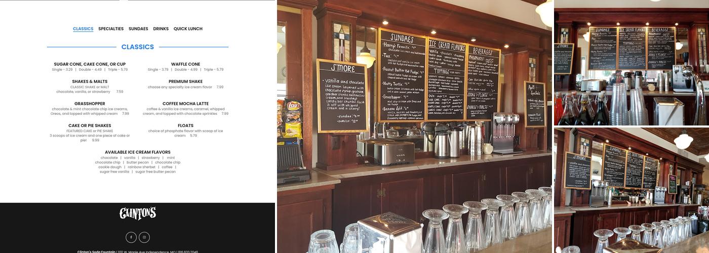 Clinton's Soda Fountain Menu