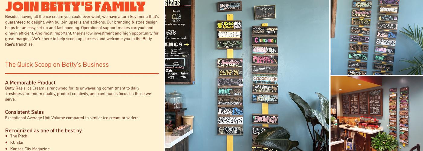 Betty Rae's Ice Cream Menu