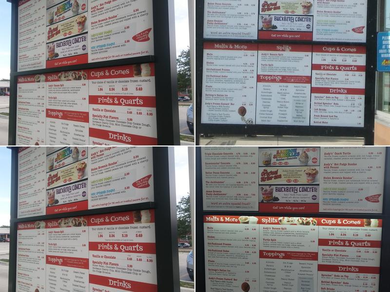 Andy's Frozen Custard Menu
