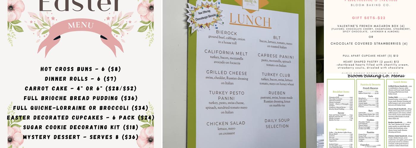 Bloom Baking Company Menu