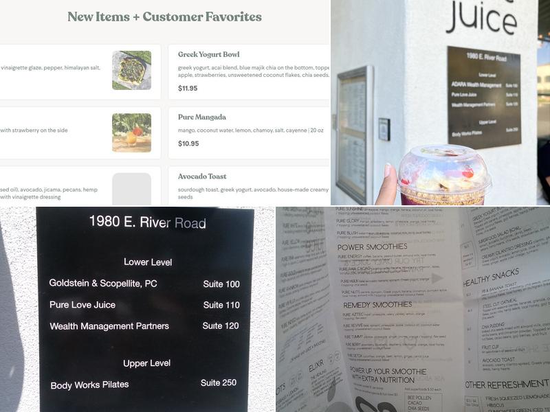 Pure Love Juice Menu