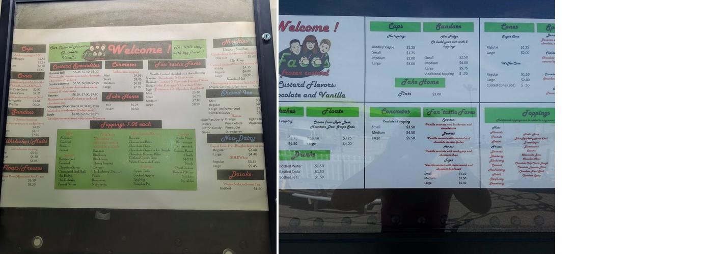 Fadd's Frozen Custard Menu