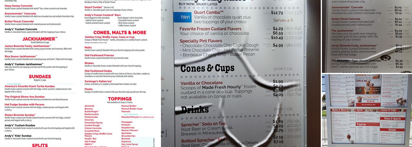 Andy's Frozen Custard Menu