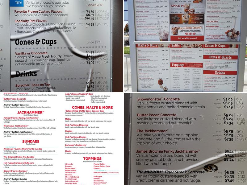 Andy's Frozen Custard Menu