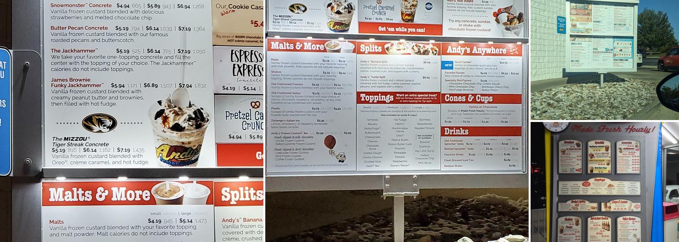 Andy's Frozen Custard Menu