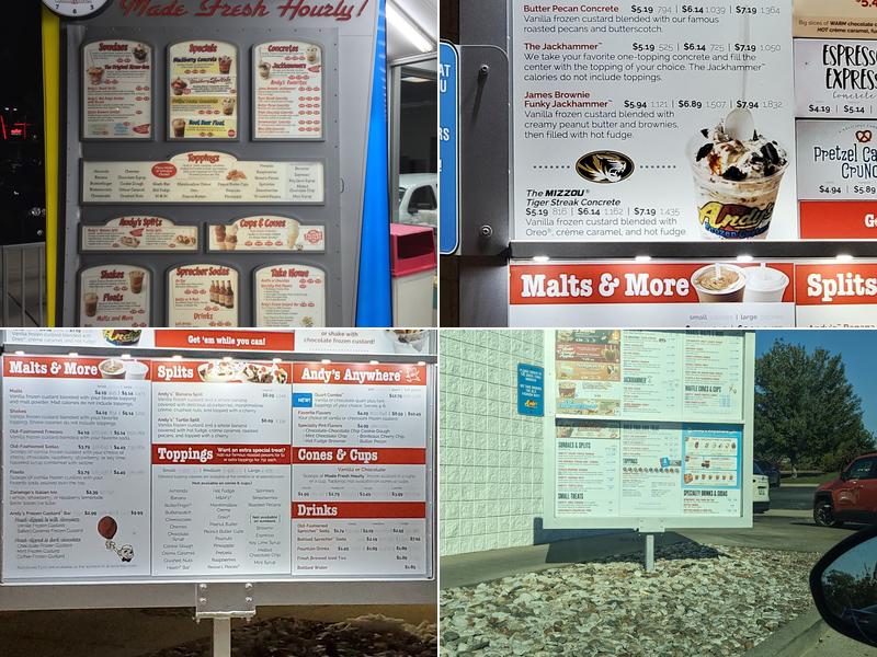 Andy's Frozen Custard Menu