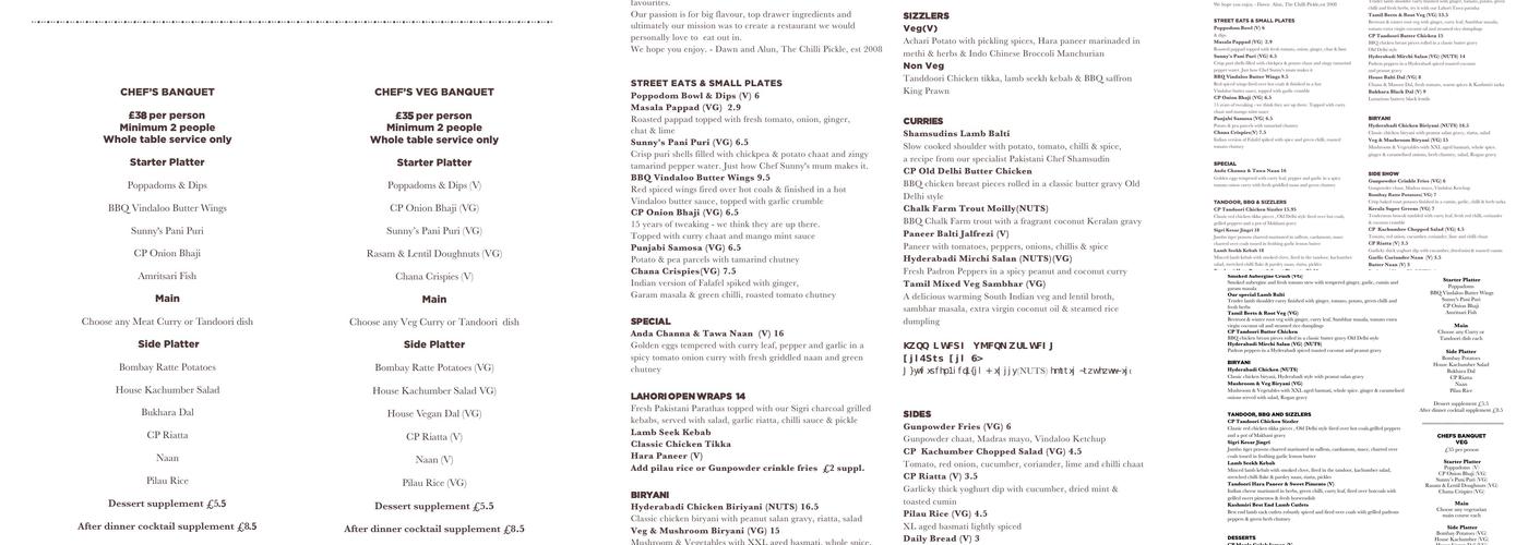 The Chilli Pickle Menu