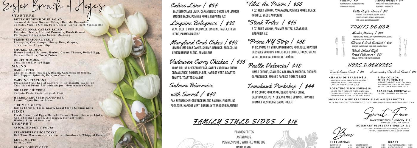 Hege's Restaurant Menu