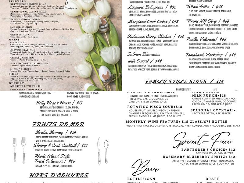 Hege's Restaurant Menu