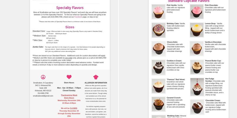 Smallcakes: A Cupcakery Menu