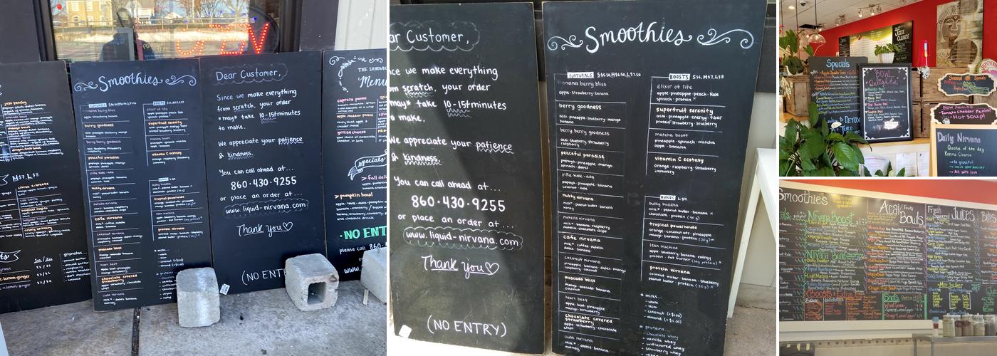 Liquid Nirvana Juice Bar Menu
