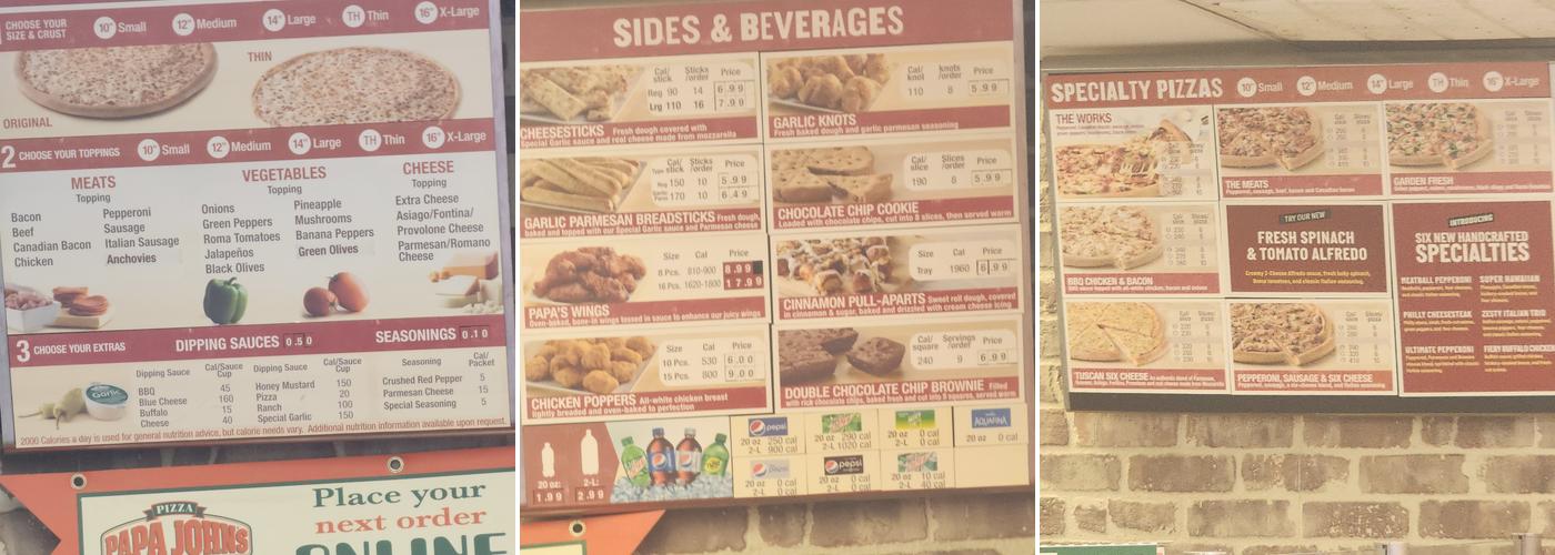 Papa Johns Pizza Menu