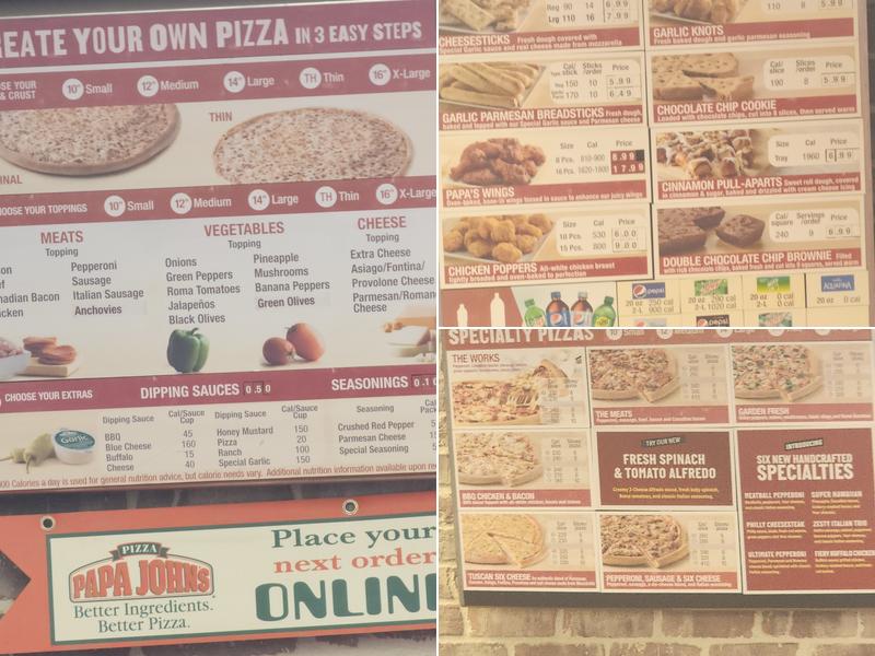 Papa Johns Pizza Menu