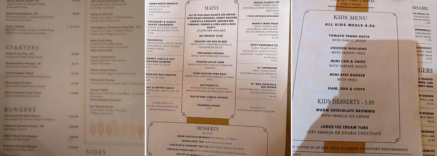 The Strafford Menu