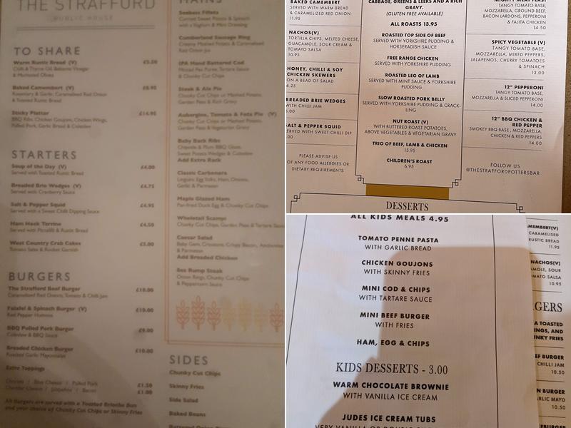 The Strafford Menu