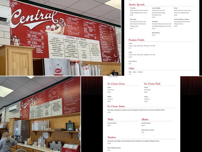 Central Dairy Ice Cream Parlor Menu