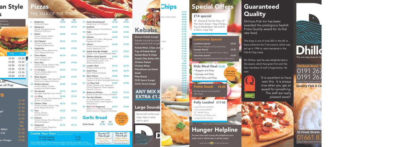 Dhillons Fish Inn Menu