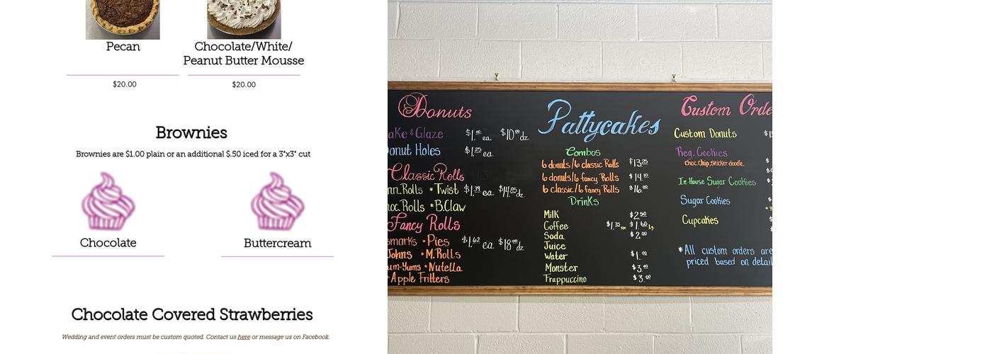 Pattycakes Sweets Shop Menu