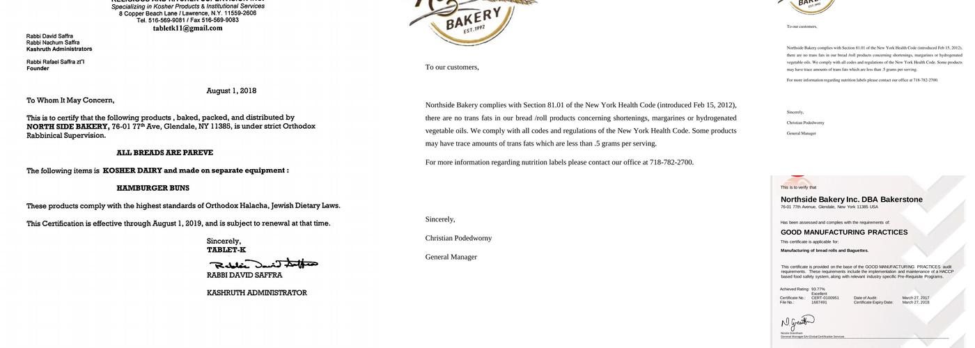 Northside Bakery Menu