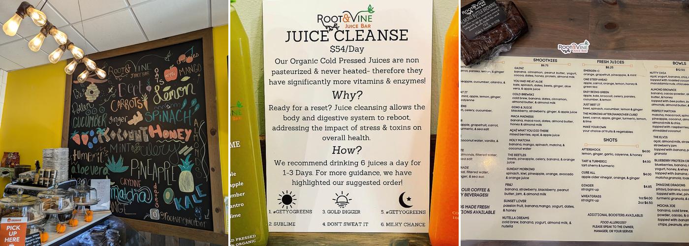 Root & Vine Juice Bar Menu