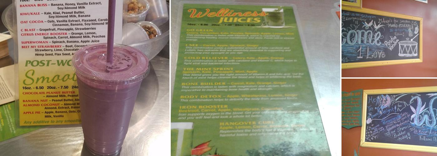 Zion Organic Juice Bar Menu