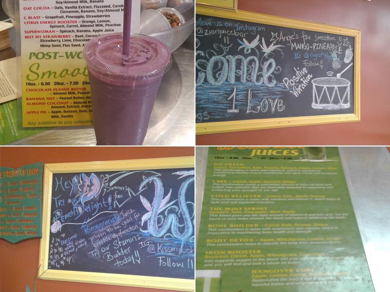 Zion Organic Juice Bar Menu
