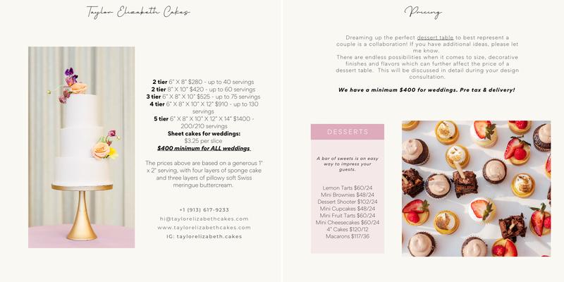 Taylor Elizabeth Cakes Menu