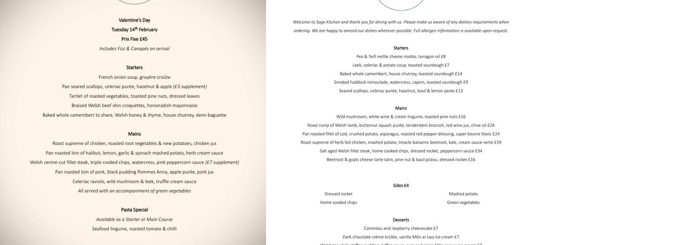 Sage Kitchen Menai Bridge Menu